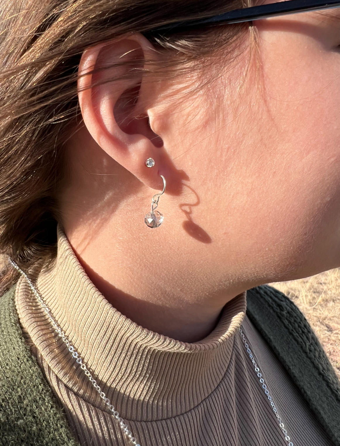 Plus, matching earrings are made with faceted bead earrings with a .75" fish hook style and .5" drop.