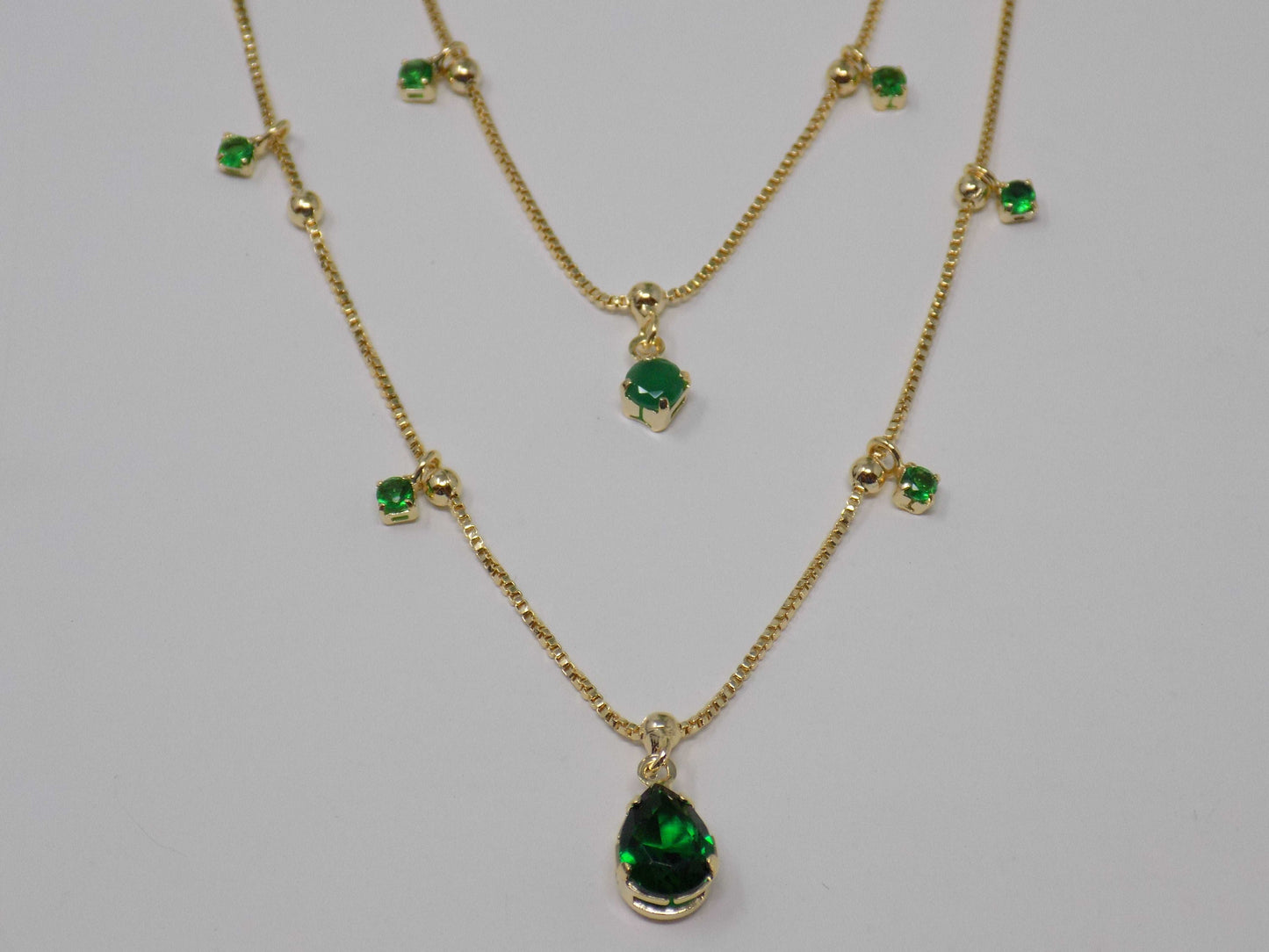 Emerald Layer Necklace, 18k gold