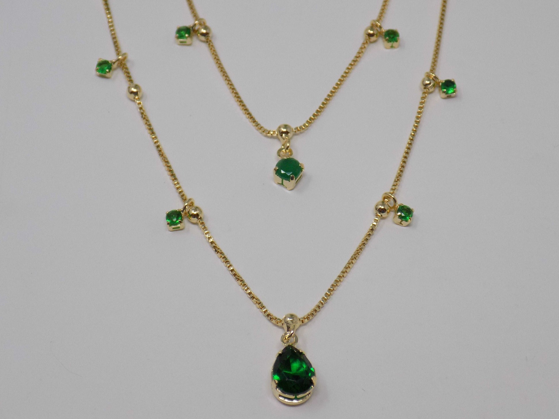 Emerald Layer Necklace, 18k gold