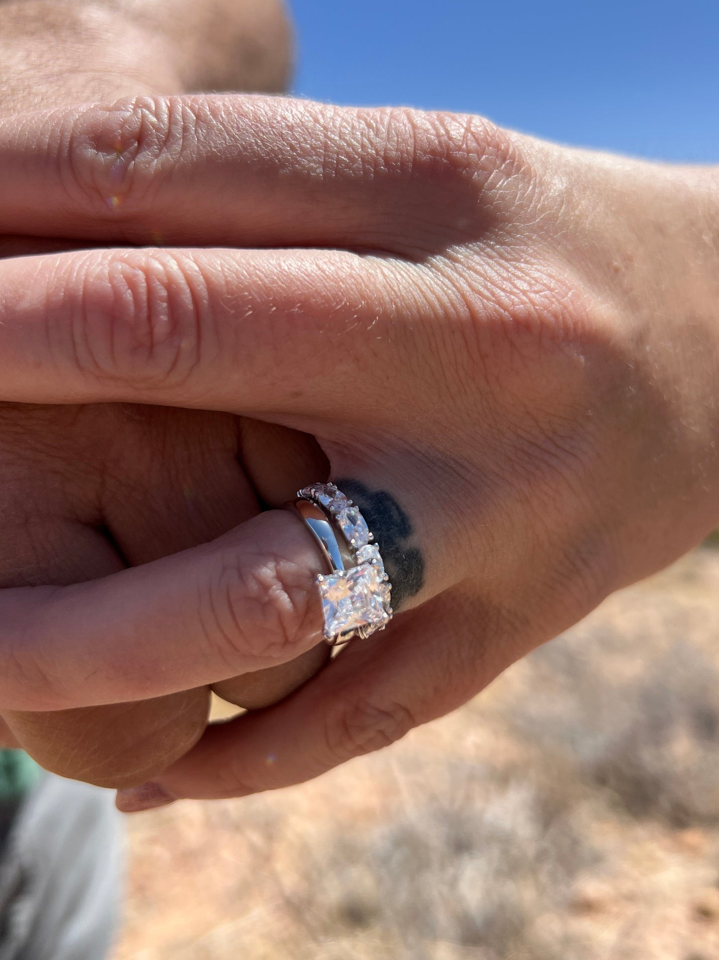 Our stackable Charlotte ring pairs well with other rings. Look how beautiful it is with our Amelia ring . Great to use as a stand in ring, or place holder ring. Pregnancy bands, swollen pregnancy rings, placeholder rings for vacations, gifts for mom