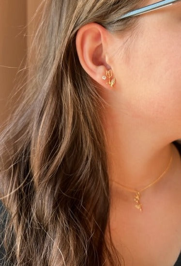 Tulip earrings pair perfectly with our tulip necklace. 18k gold filled jewelry, gold necklace, gold earrings, gold jewelry sets, waterproof gold jewelry