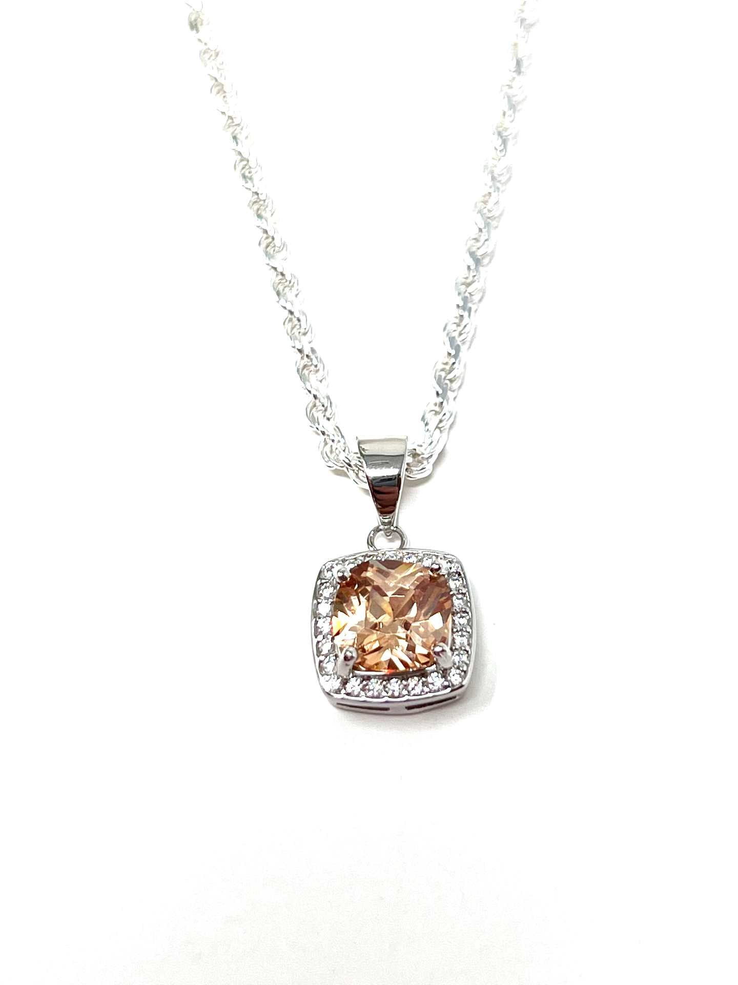 Champagne cubic zirconia...sterling silver necklace, silver necklace, sterling necklace