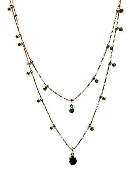 18k gold filled, green cz stones, layer necklace, gold necklace, gold filled necklace, 18k gold filled necklace