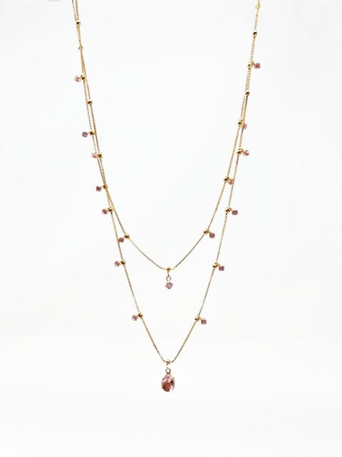 18k gold filled, pink cz stones, layer necklace, gold necklace, gold layer necklaces, 18k gold filled